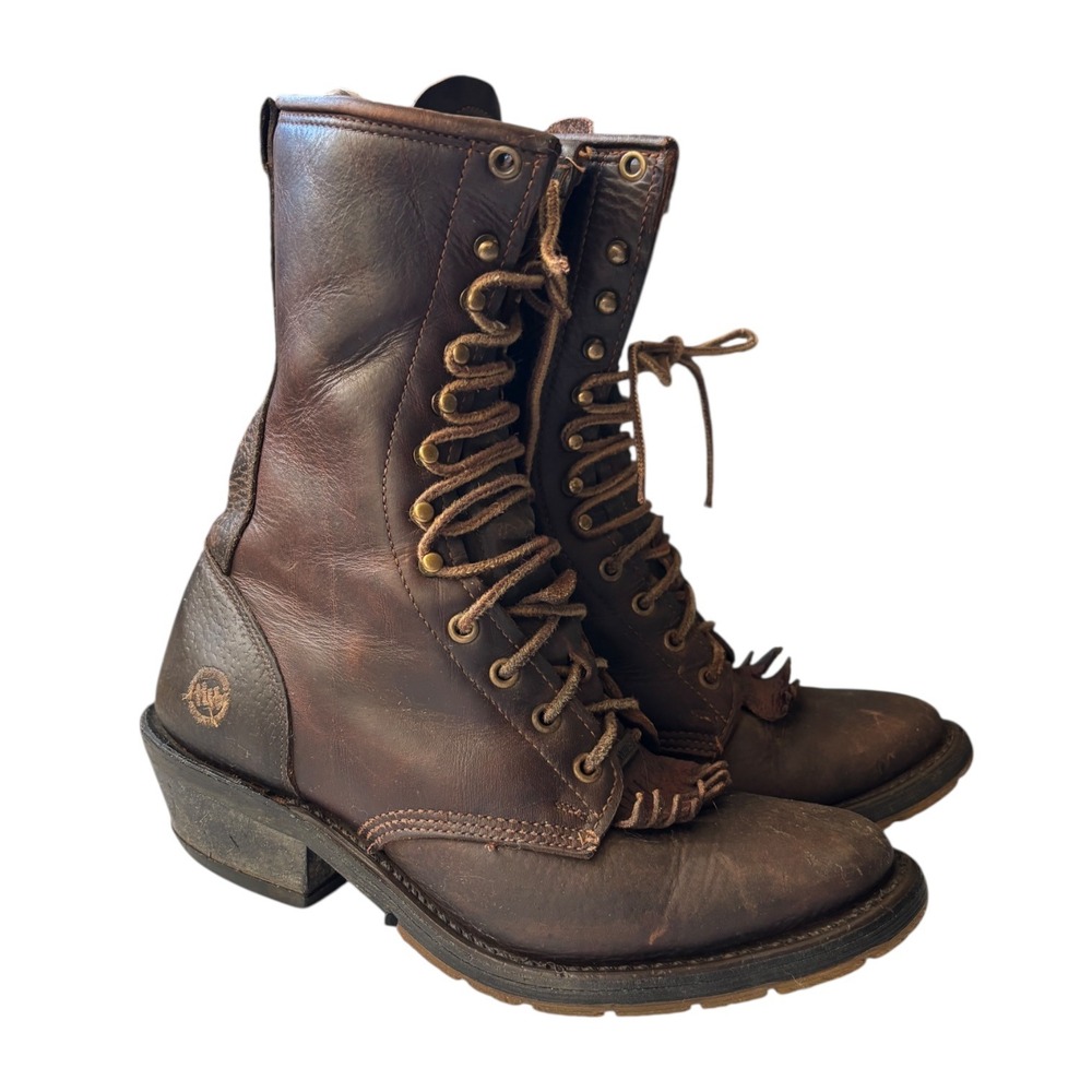 Double-H 9625 Mens Brown Leather Lacer Packer Western Work Boots Size 7 EE Wide